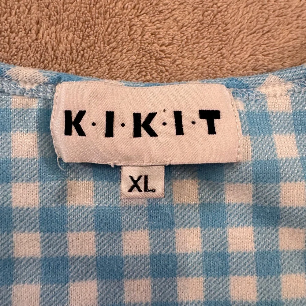 KIKIT Gingham Pajama Set Blue White Henley Tank Shorts Loungewear Sz XL